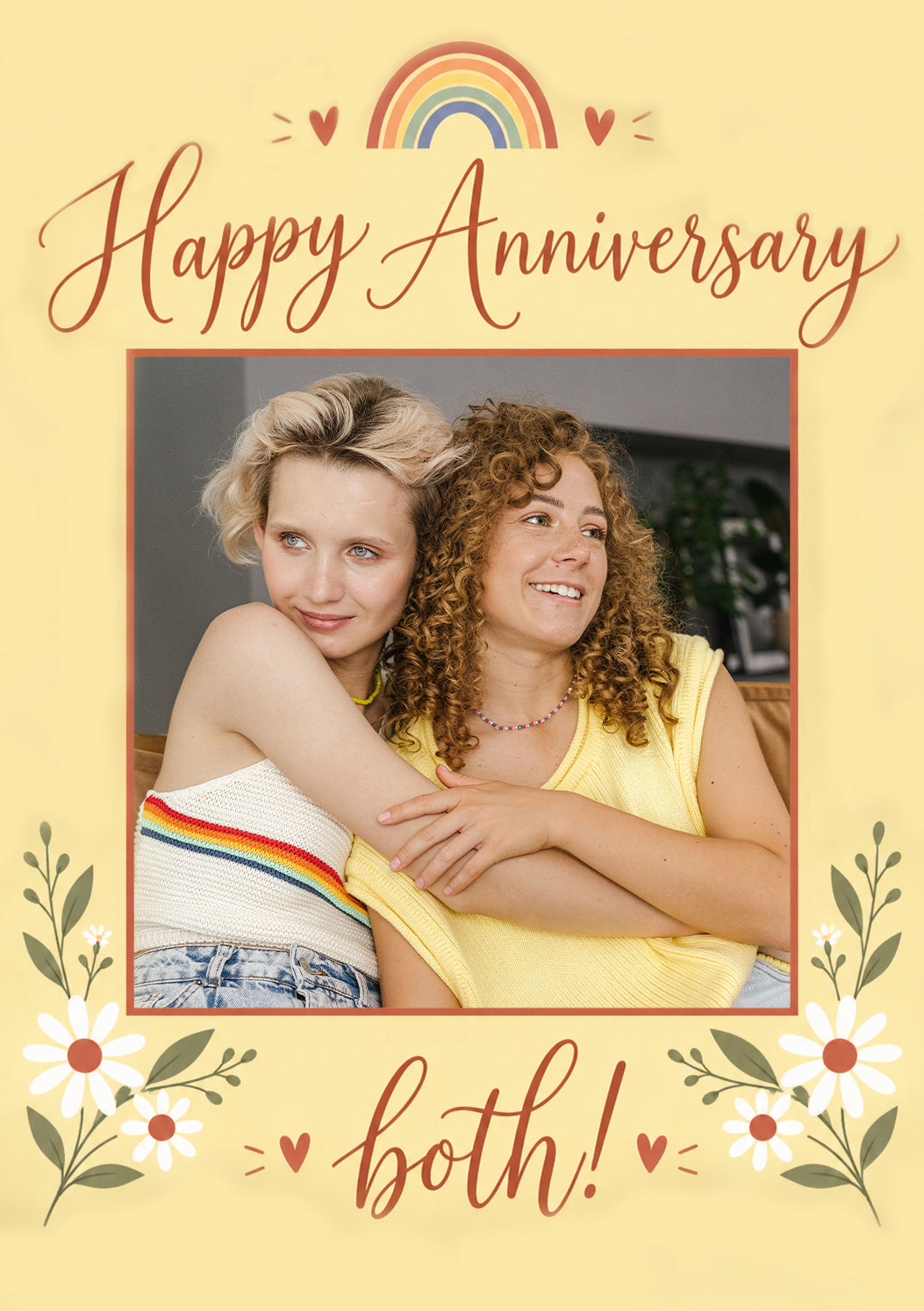 Rainbow Daisy Both Of You Photo Upload Anniversary Card