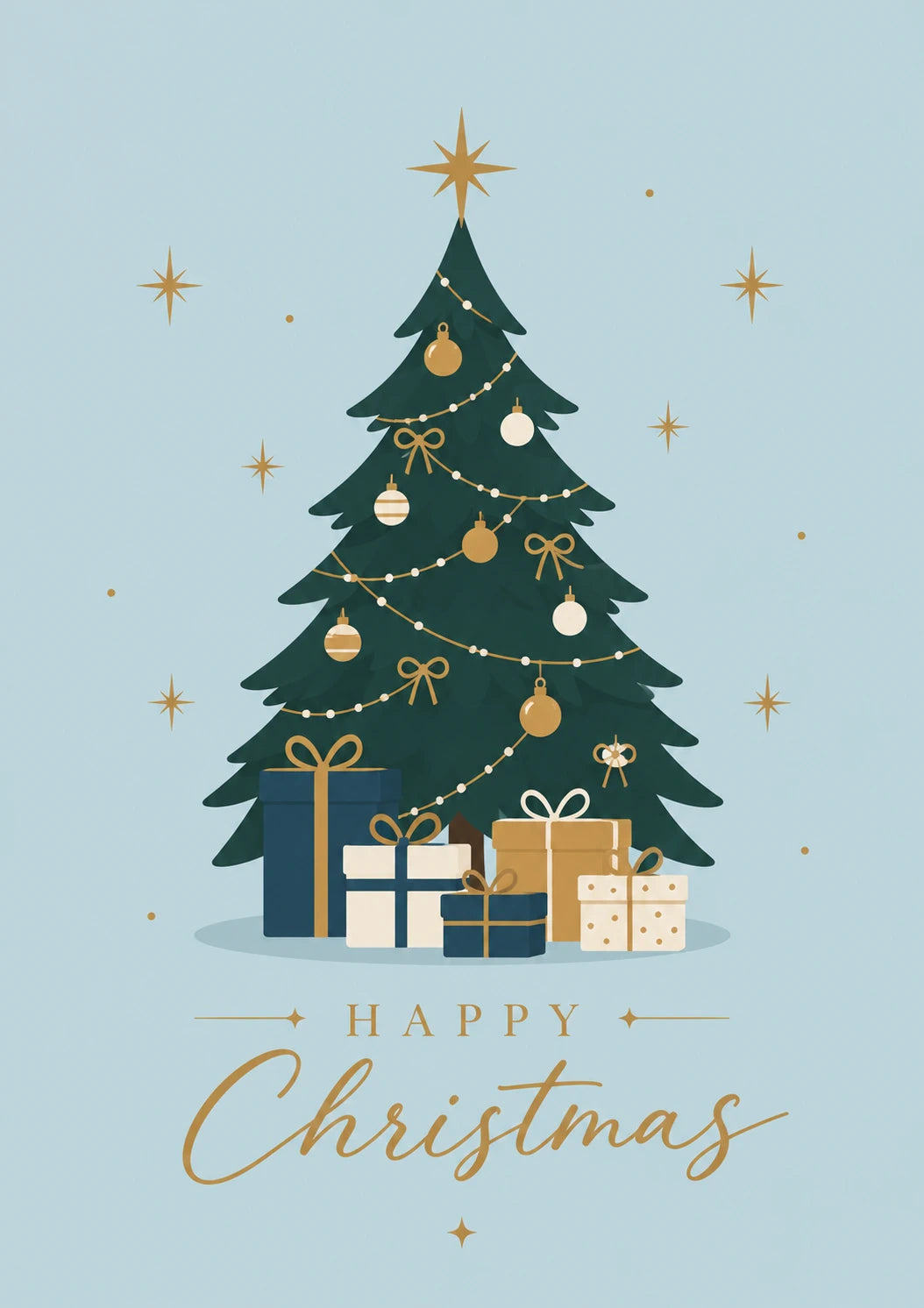 Elegant Gold Star Christmas Tree Christmas Card