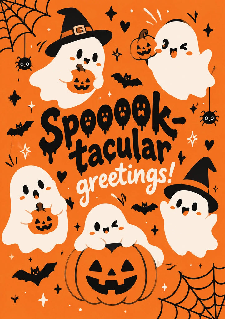 Cute Ghosts and Pumpkins Spooktacular Halloween Card