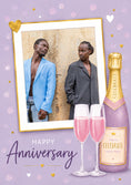 Load image into Gallery viewer, Lavender Champagne Celebration Photo Upload Anniversary Card
