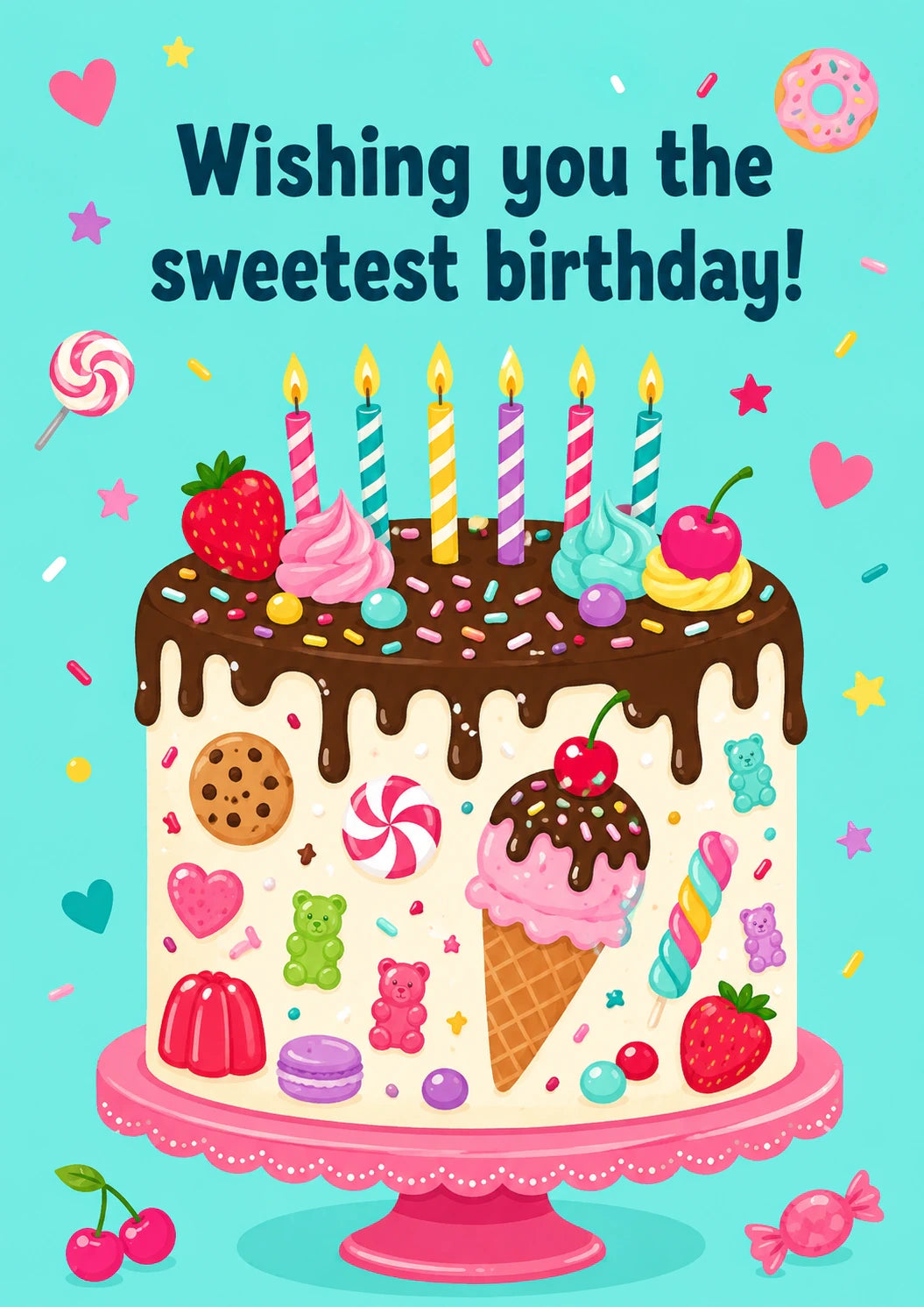Sweet Candy Cake 12th Birthday Card for Her