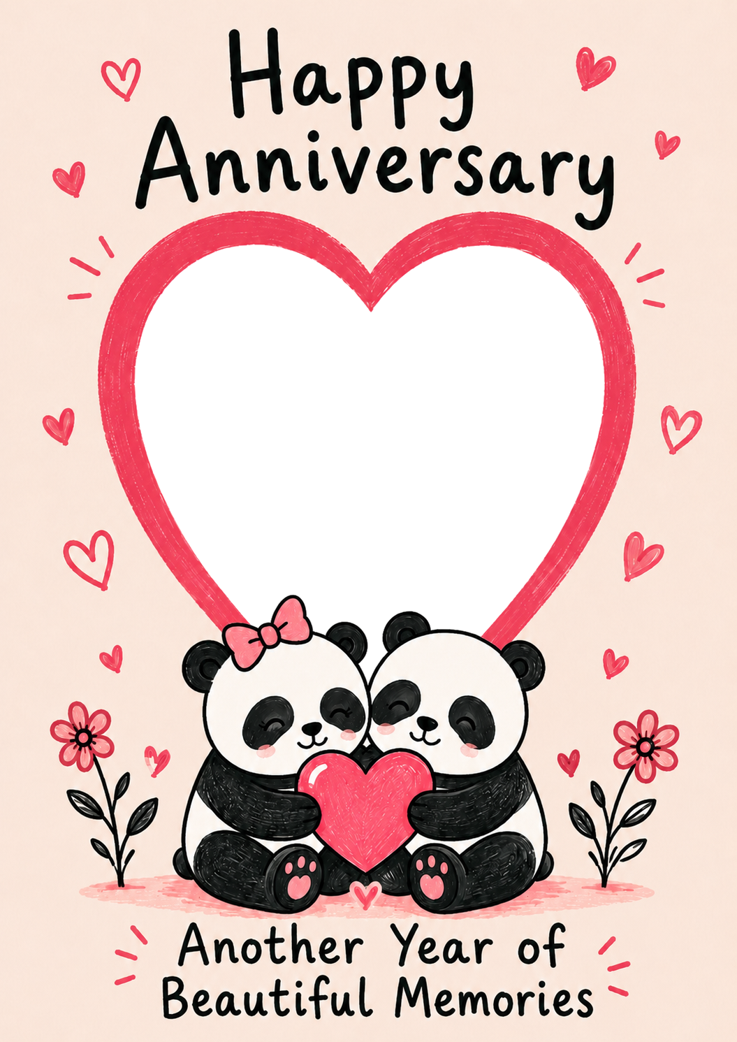 Cute Panda Couple Photo Upload Anniversary Card for Her
