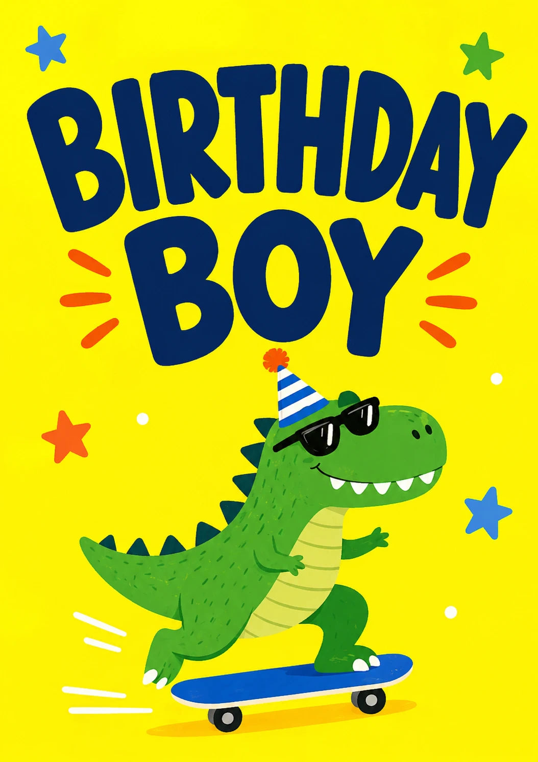 Cool Skateboarding Dinosaur 3rd Birthday Card for Him