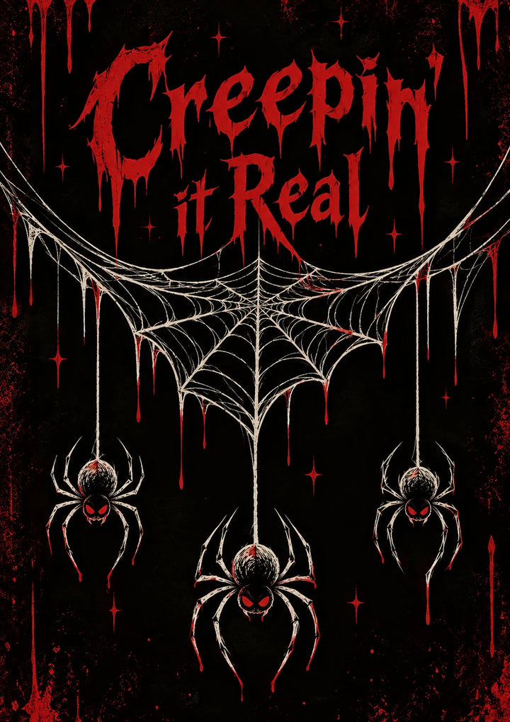 Funny Creepin' It Real Spider Web Halloween Card