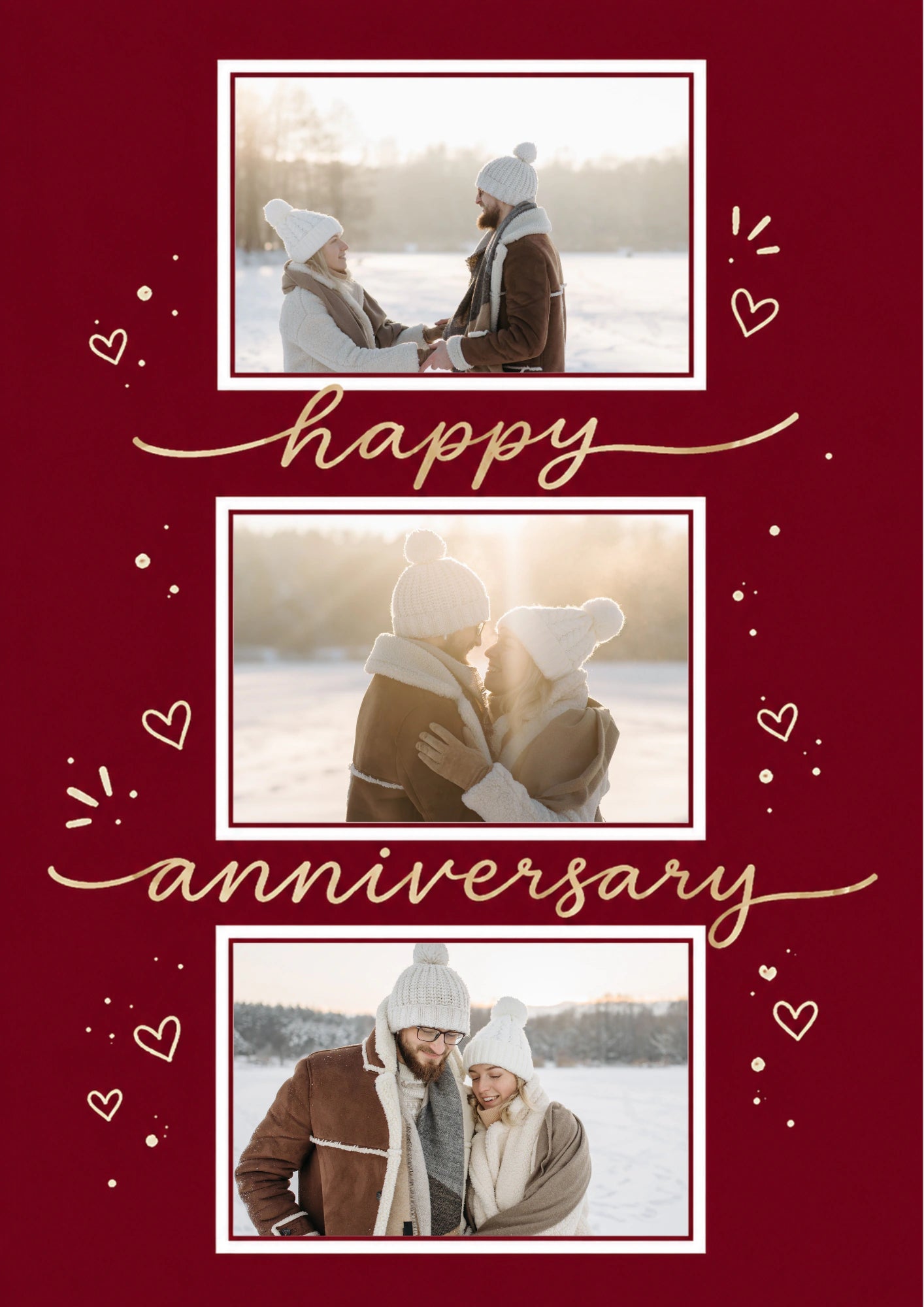 Red Heart Script Happy Anniversary Photo Upload Birthday Card