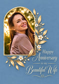 Load image into Gallery viewer, Gold Floral Arch Photo Upload Anniversary Card for Wife

