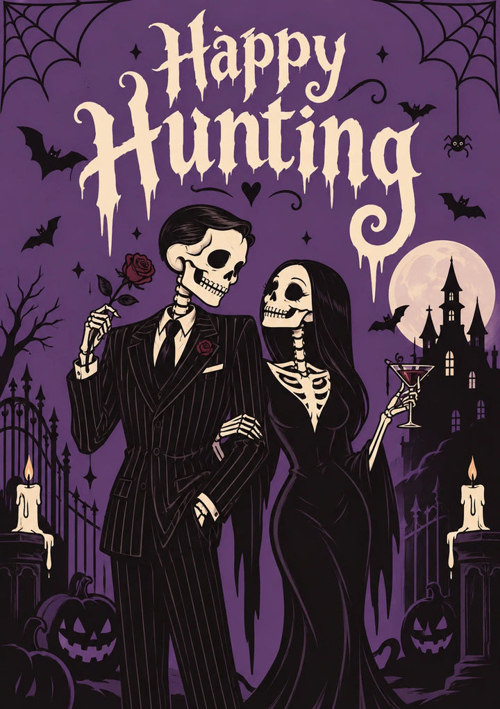 Gothic Skeleton Couple Happy Hunting Halloween Card