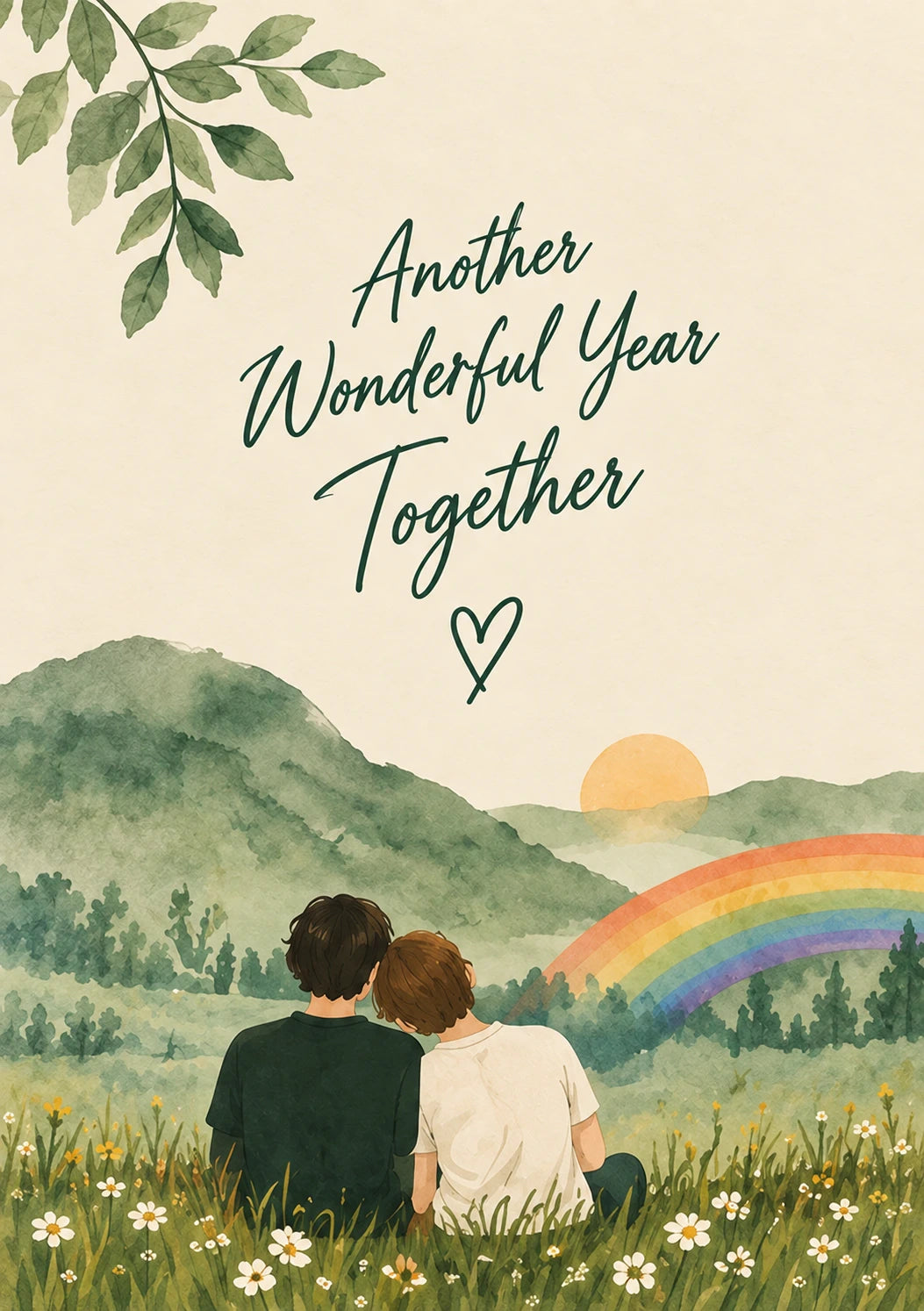 Two Men Rainbow Sunset Together Anniversary Card