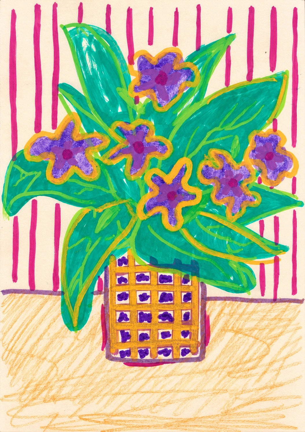 Bright Purple Floral Pot New Home Card