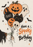 Load image into Gallery viewer, Spooky Halloween Balloons Black Cat Birthday Card
