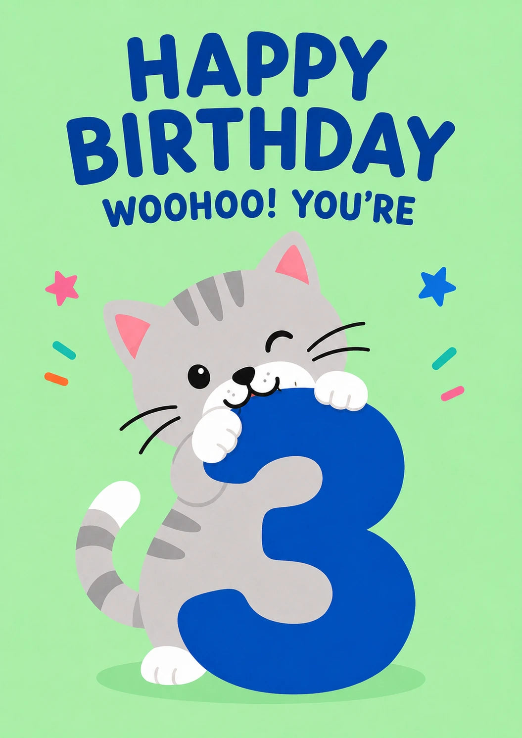 Cute Cat Hugging Number 3rd Birthday Card
