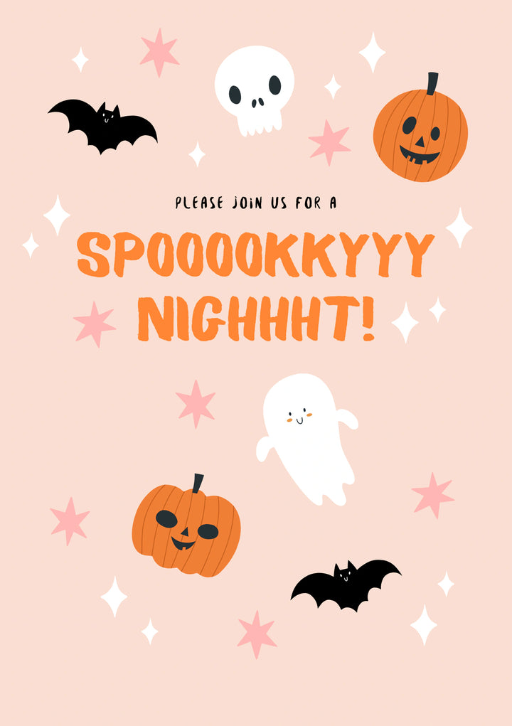 Cute Ghost Pumpkin Bat Spooky Night Halloween Card