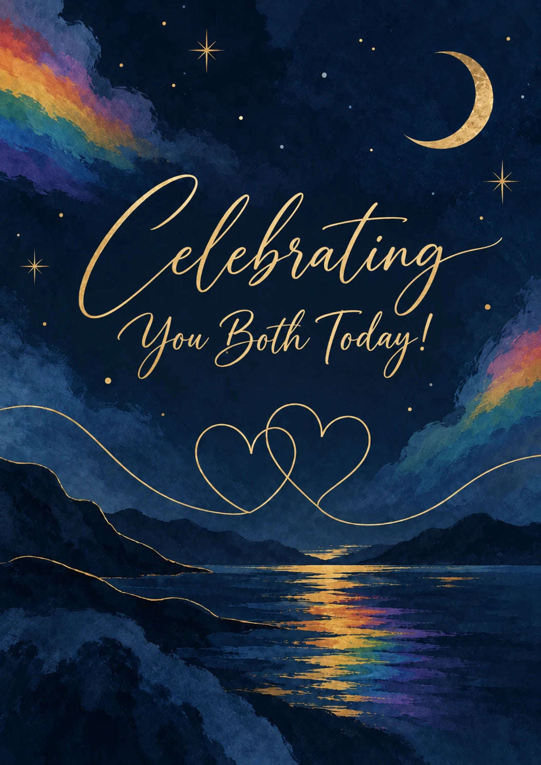 Rainbow Night Sky Two Hearts Anniversary Card