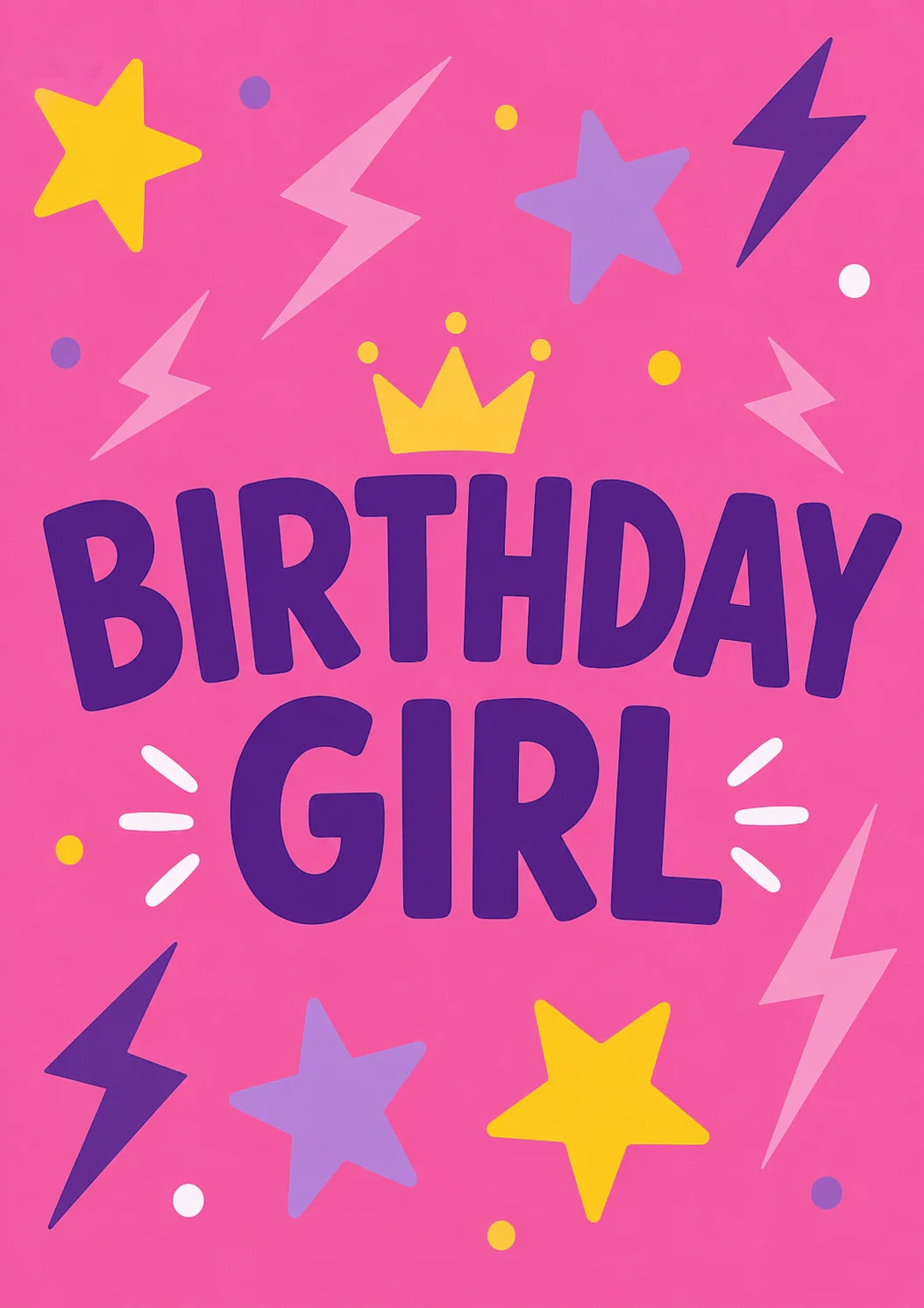 Birthday Girl Crown Lightning Stars Birthday Card for Her