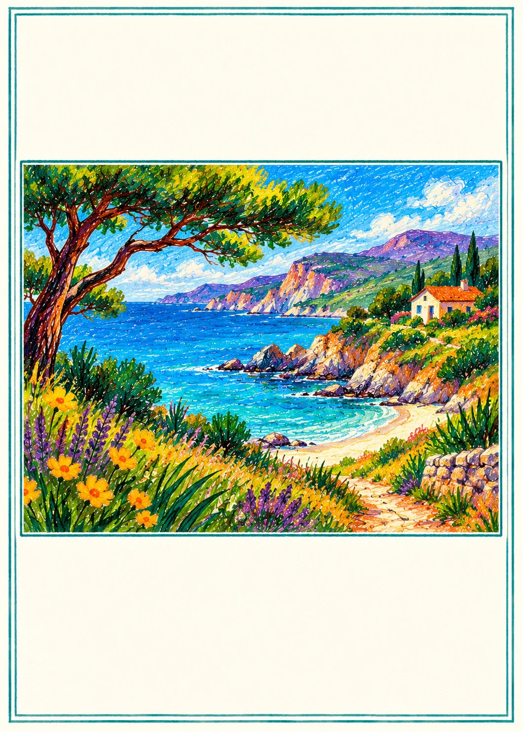 Mediterranean Coastal Scene Thinking of You Card