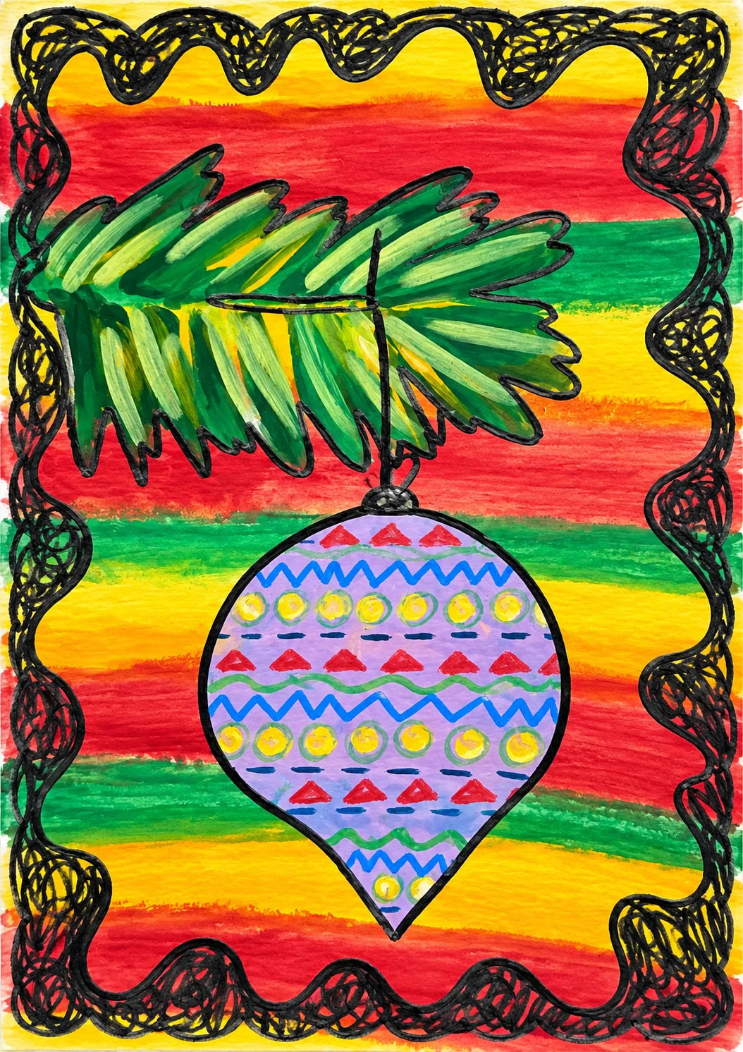 Colourful Bauble Pine Branch Christmas Card