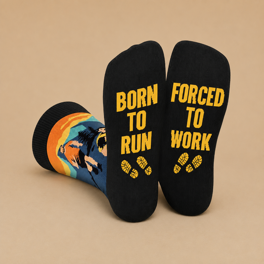 "BORN TO RUN, FORCED TO WORK" Funny Socks