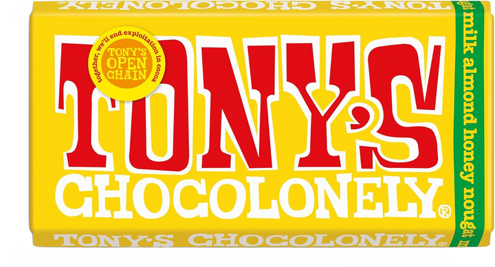Tony's Chocolonely Milk Almond Honey Nougat Chocolate Bar - 180g (Vegetarian)