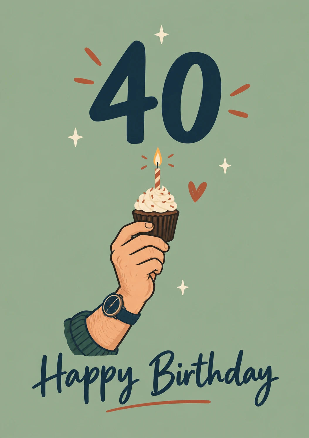 Cupcake Candle Illustration 40th Birthday Card for Him
