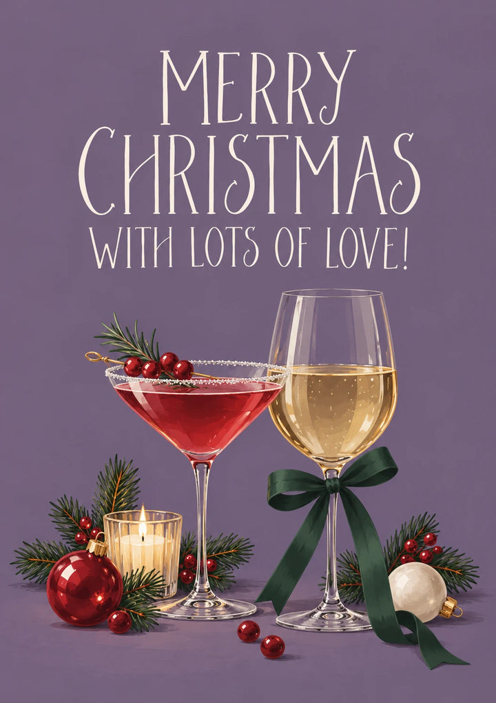 Festive Cocktails and Wine Christmas Card for Her