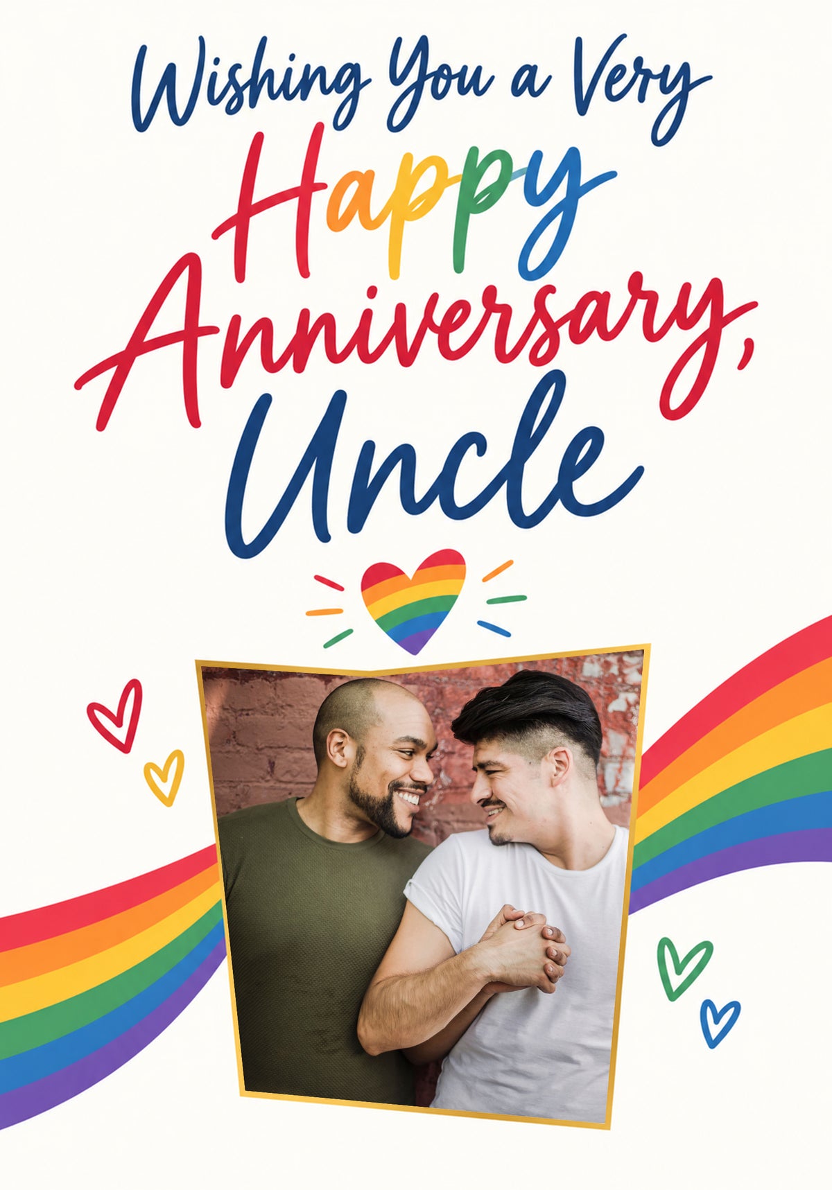 Rainbow Pride Heart Uncle Photo Upload Anniversary Card