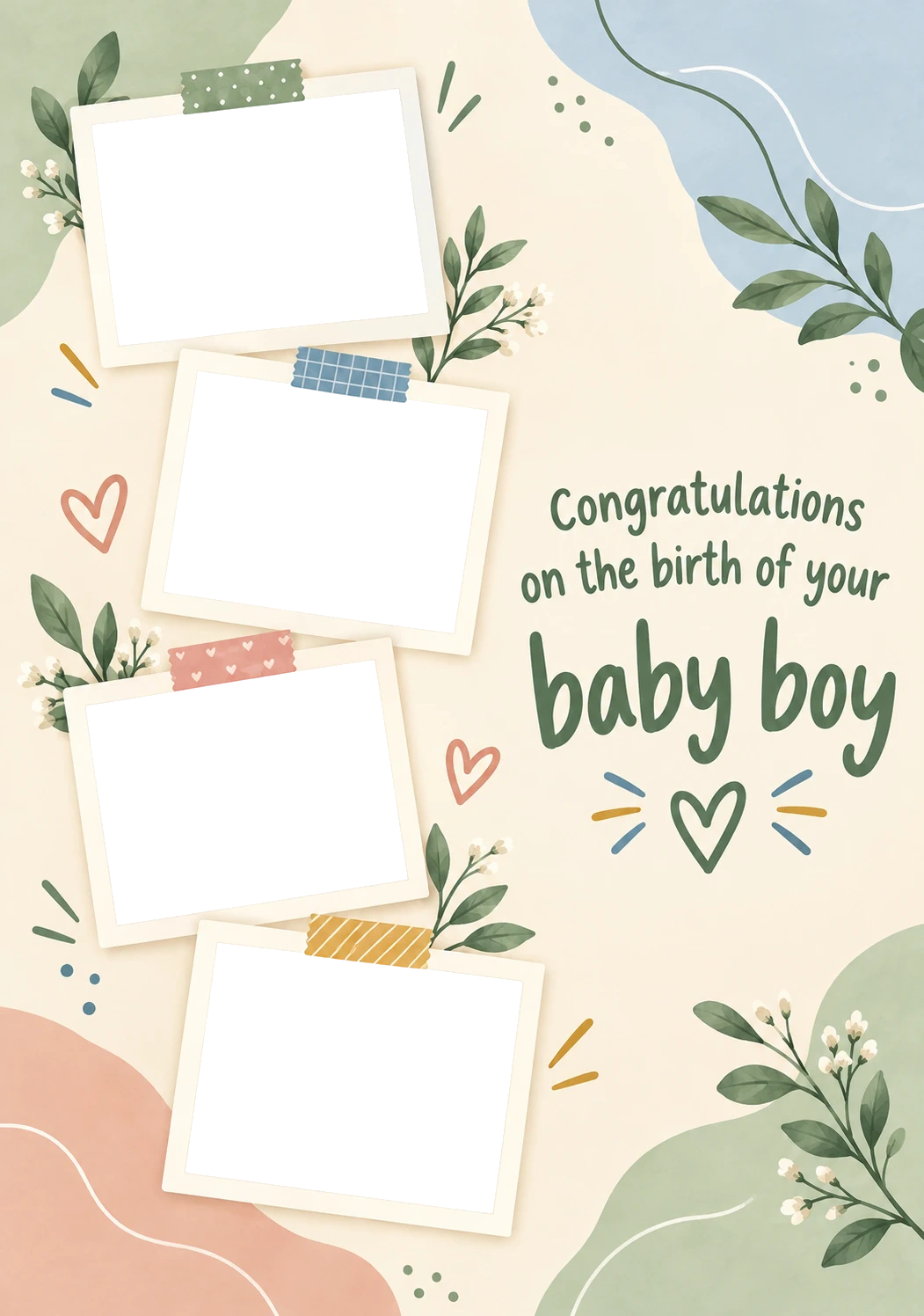 Four Photo Polaroid Collage Photo Upload New Baby Card for Daughter and Partner