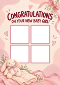 Load image into Gallery viewer, Pink Bunny 4 Photo Upload New Baby Card for Daughter and Partner
