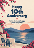 Load image into Gallery viewer, Mediterranean Sunset Bougainvillea 10th Anniversary Card
