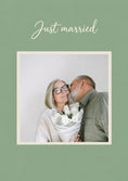 Load image into Gallery viewer, Just Married Green Script Photo Upload Wedding Card
