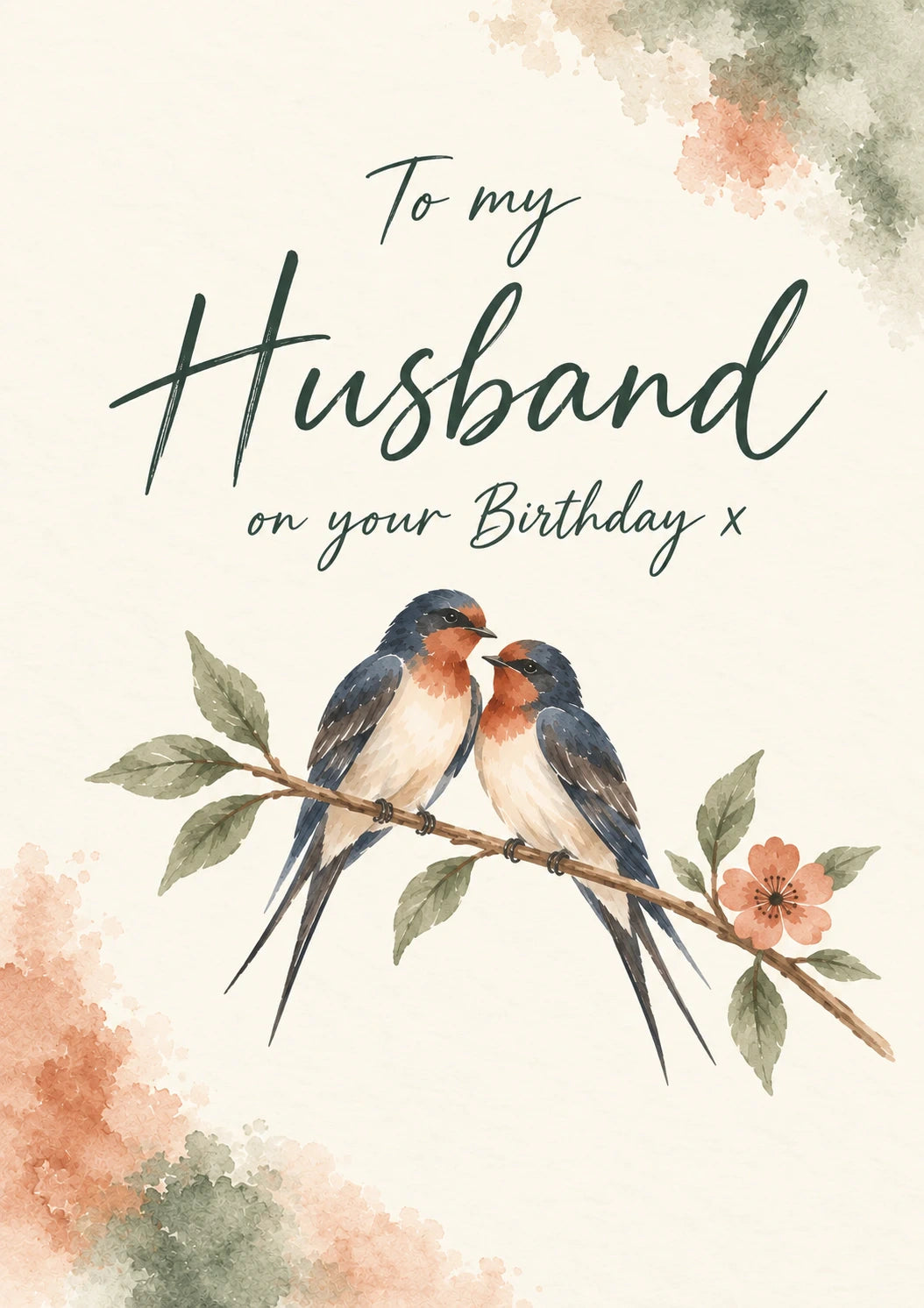 Swallow Birds on Branch Husband Birthday Card for Him