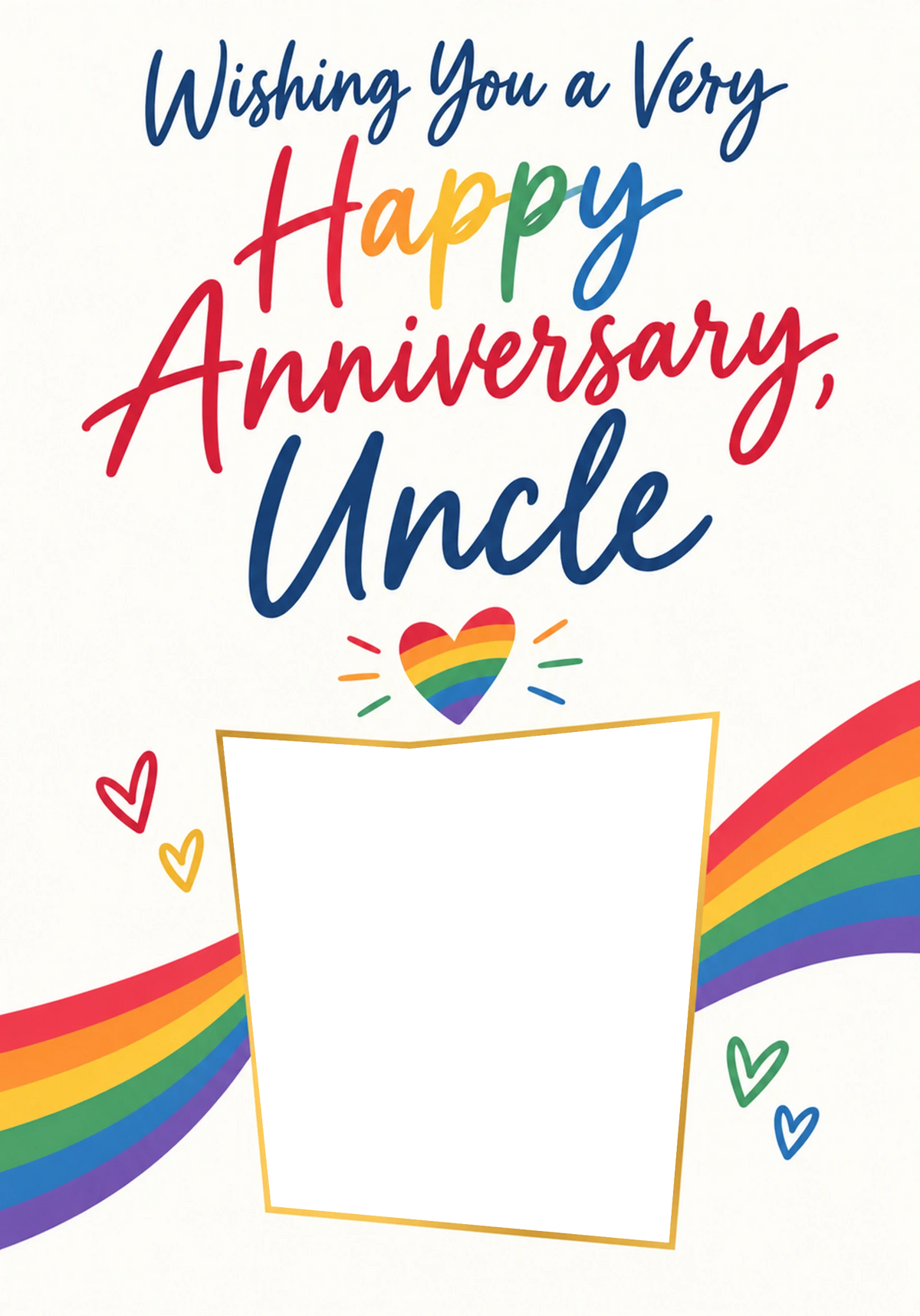 Rainbow Pride Heart Uncle Photo Upload Anniversary Card