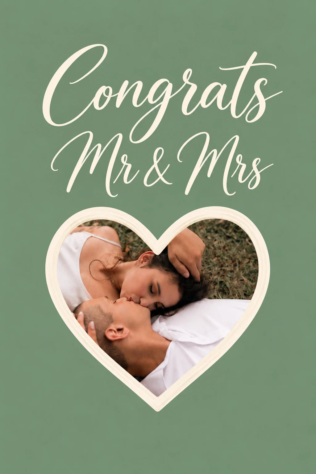 Congrats Mr & Mrs Green Heart Photo Upload Wedding Card