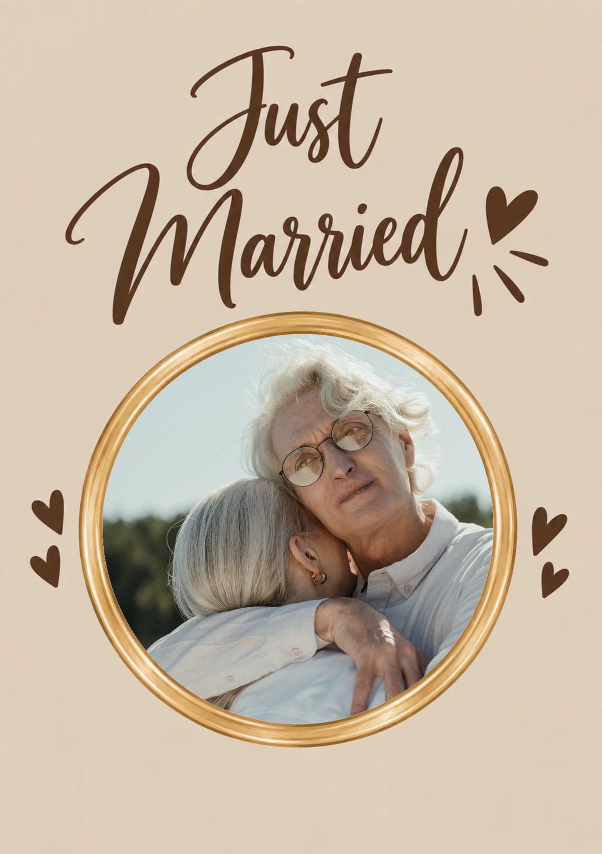Just Married Script Hearts Photo Upload Wedding Card