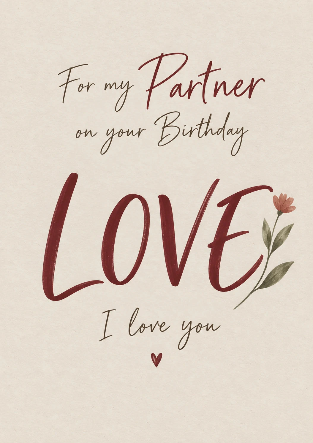 Romantic Red Love Floral Partner Birthday Card