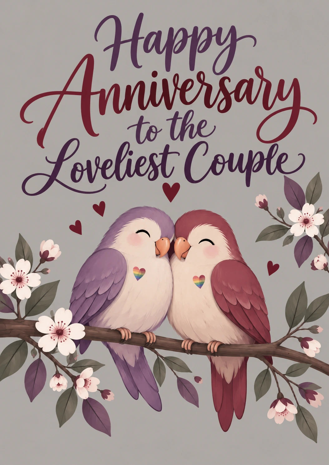 Lovebirds on Blossom Branch LGBTQ+ Anniversary Card
