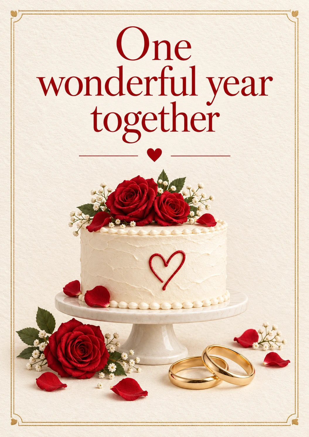 Red Rose Cake 1st Anniversary Card for Husband