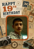 Load image into Gallery viewer, Vintage Travel Adventure Photo Upload 19th Birthday Card for Him
