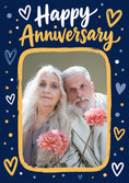 Load image into Gallery viewer, Navy Blue Hearts and Gold Script Photo Upload Anniversary Card
