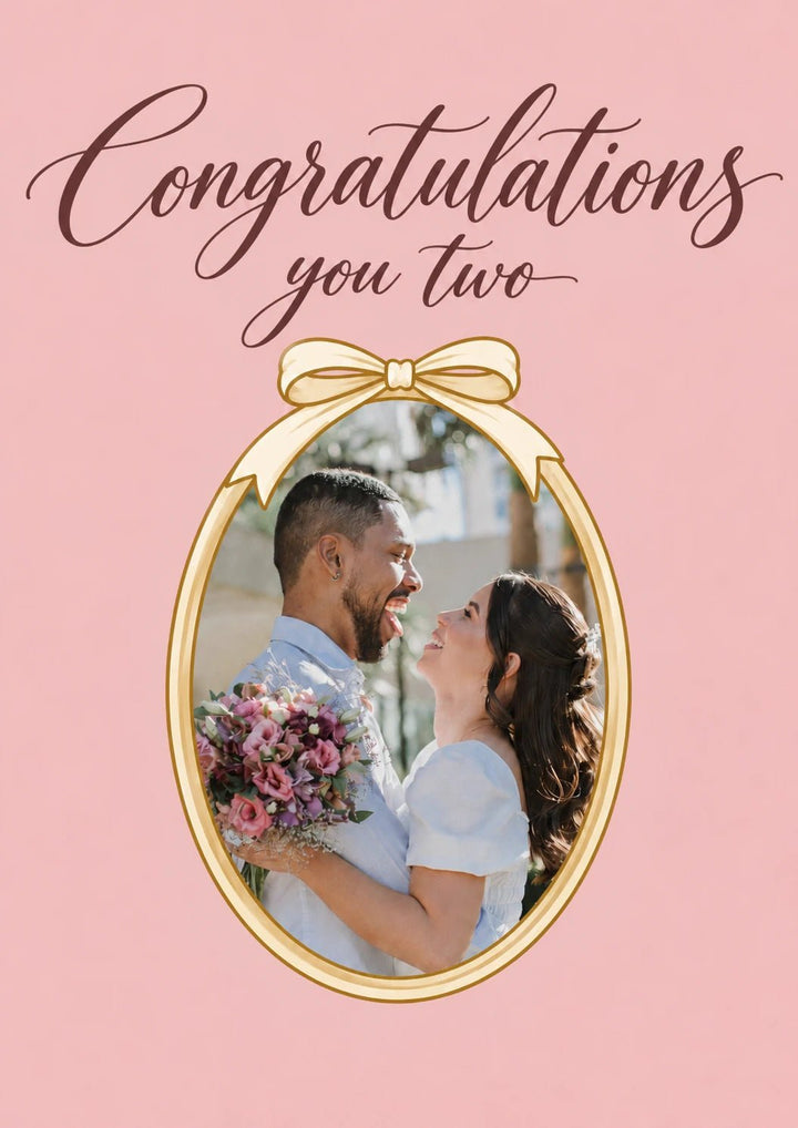 Congratulations You Two Oval Frame Photo Upload Wedding Card