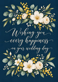 Load image into Gallery viewer, Navy Blue White Floral Wishing You Happiness Wedding Card
