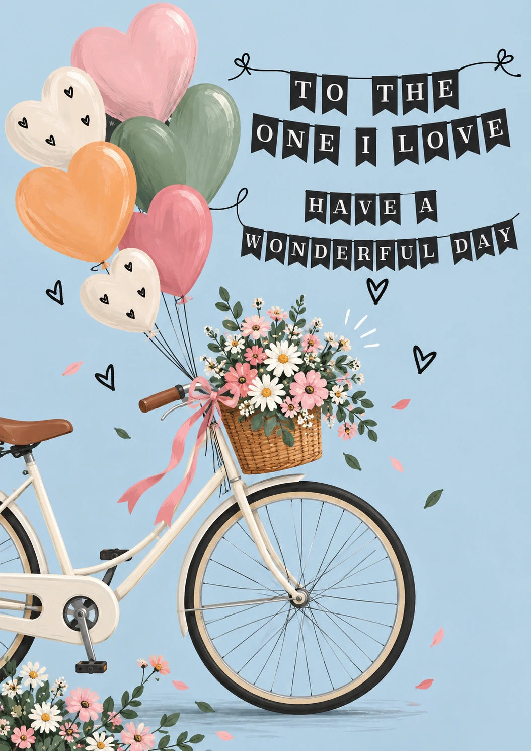 Bicycle Floral Balloon 21st Birthday Card for Her