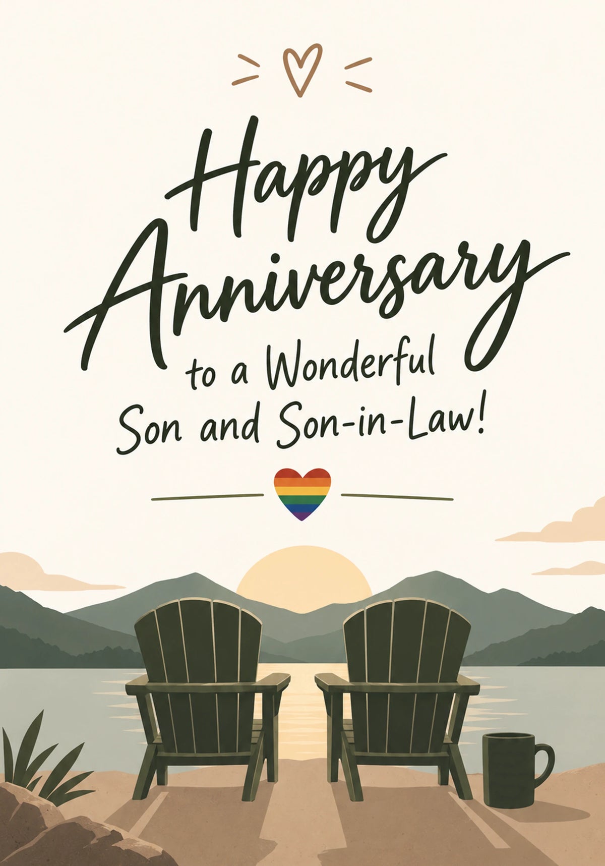 Son and Son-in-Law Rainbow Heart Anniversary Card