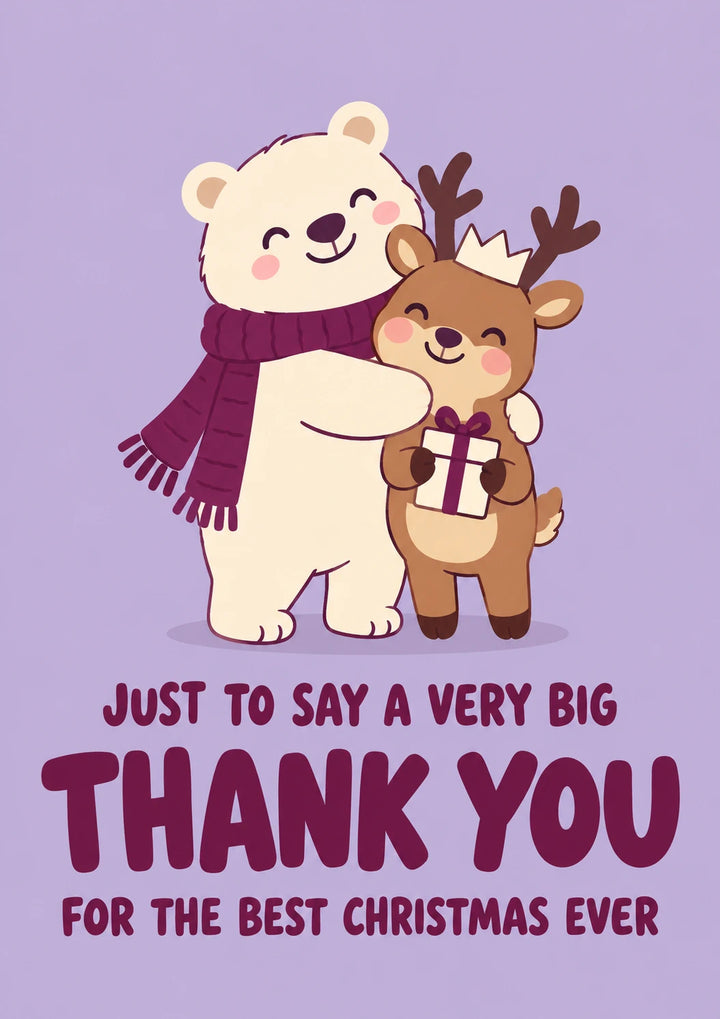Polar Bear and Reindeer Hug Thank You Christmas Card