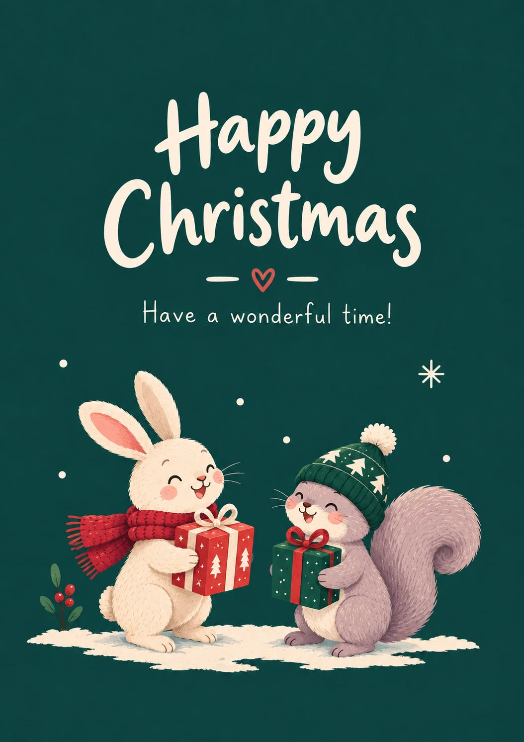 Cute Animals Exchanging Gifts Christmas Card for Granddaughter