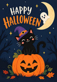 Load image into Gallery viewer, Cute Black Cat and Jack-o-Lantern Halloween Card

