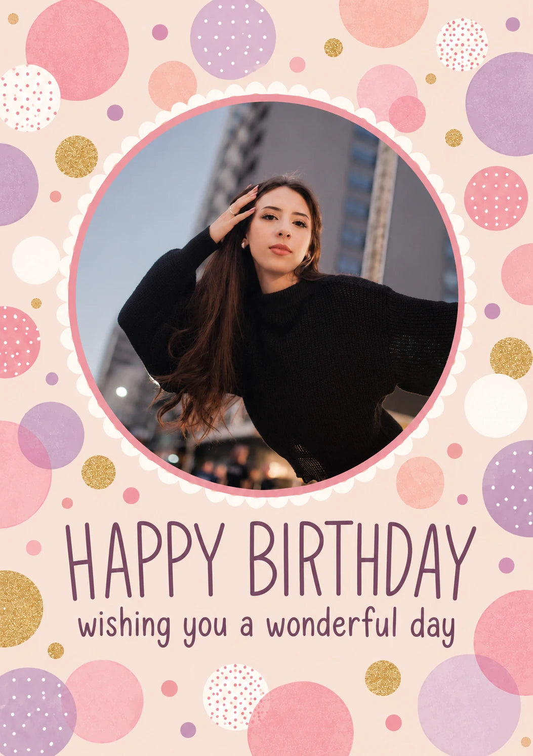 Colourful Confetti Spots Photo Upload Birthday Card for Her