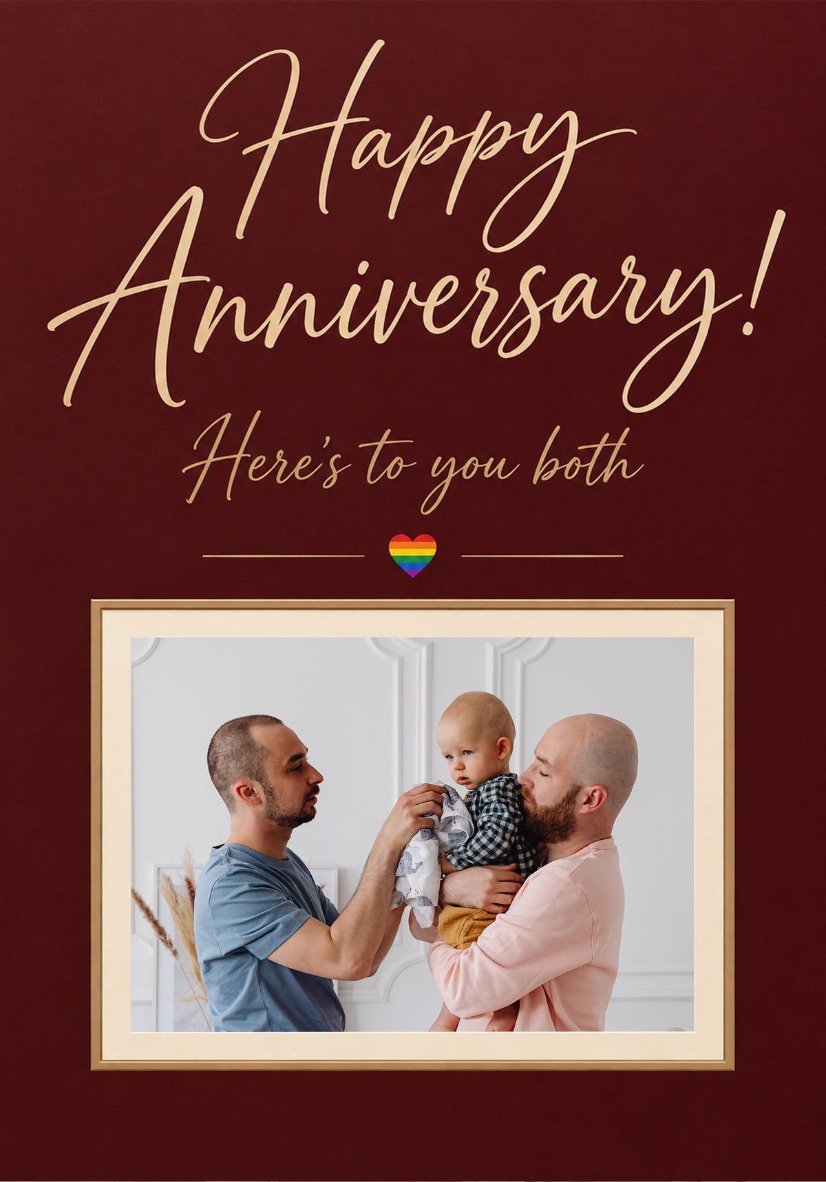 Rainbow Heart Here's to You Both Photo Upload Anniversary Card