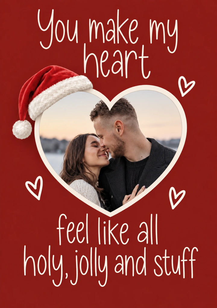 Funny Holy Jolly Heart Photo Upload Christmas Card for Her