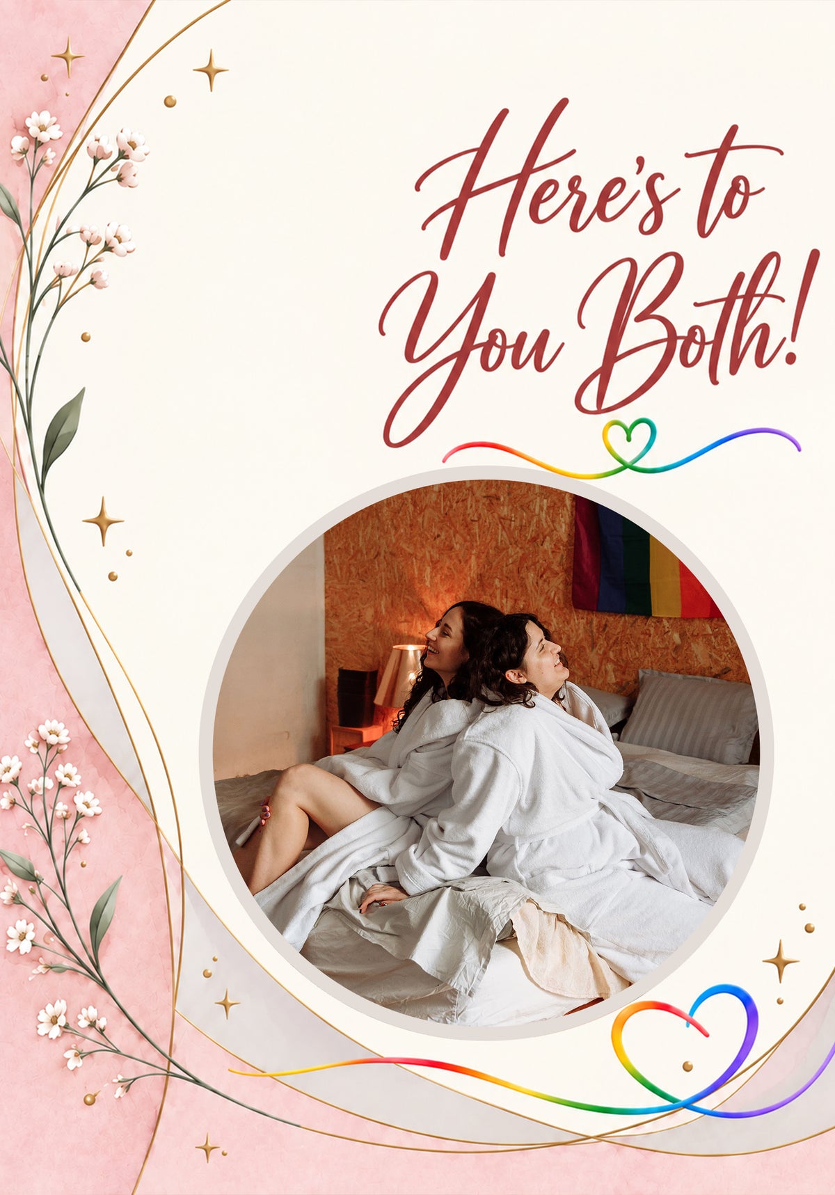 Here's to You Both Rainbow Hearts Photo Upload Anniversary Card