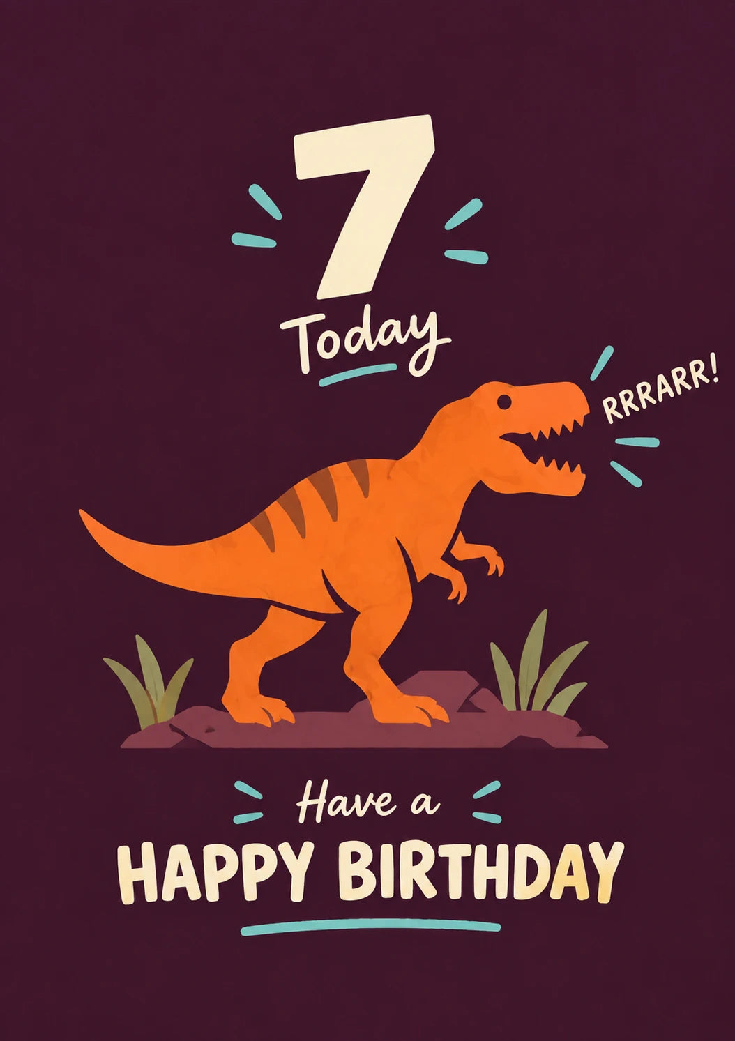 Roaring T-Rex 7 Today Kids Birthday Card